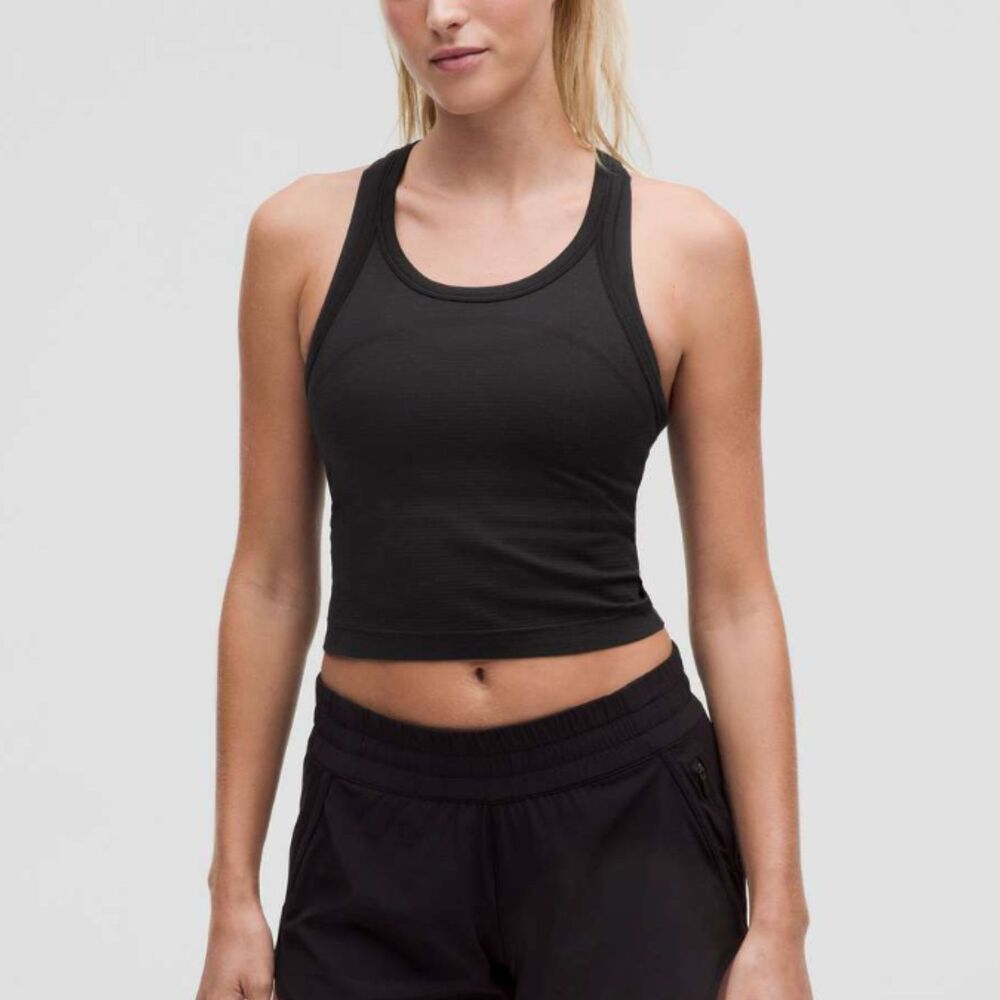 NWT Women Lululemon Swiftly Tech Cropped Racerback Tank Top 2.0 Black Size 2